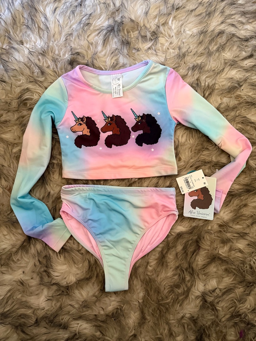 Afro Unicorn Rashguard Swim Set - Pastel Tie-Dye